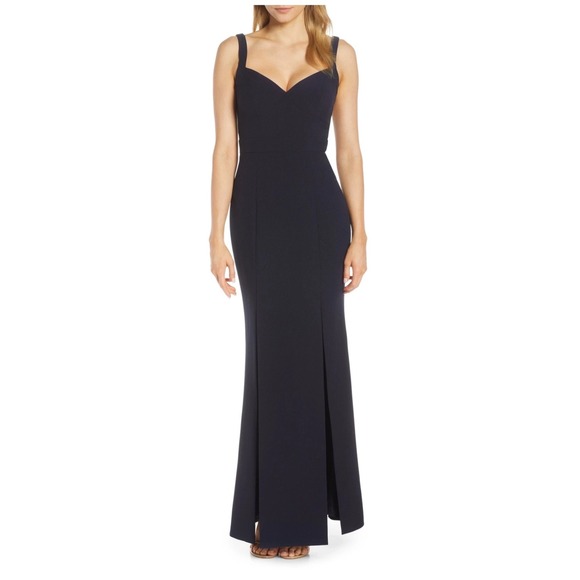 Eliza J Dresses & Skirts - Eliza J Gown Dress Maxi Crepe Double Slit Prom Wedding Formal Navy Blue 10